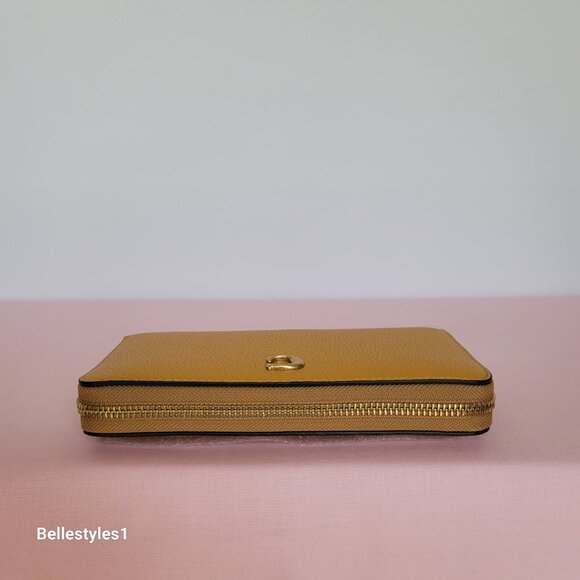 COACH Pebble Leather Zip-Around Accordion Wallet with Back-Slip Pocket-Buttercup - Picture 8 of 16